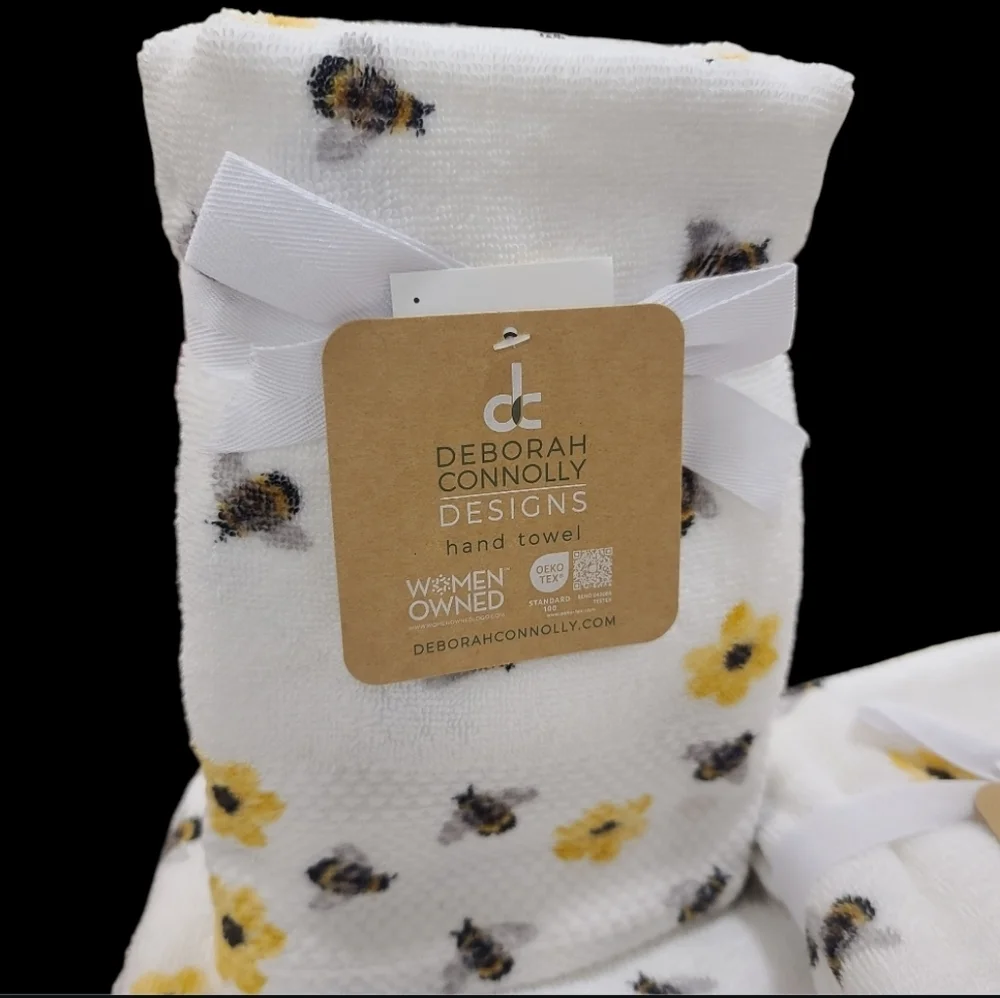 6pc Bath Hand Tip Towels Deborah Connolly Honey Bee Flowers Waffle Weave New